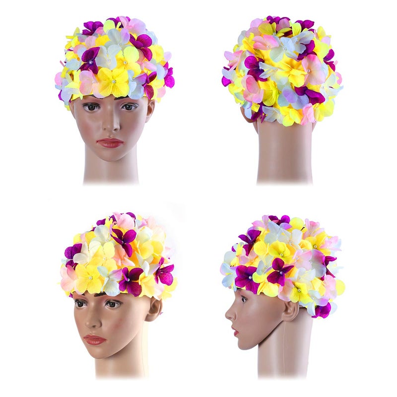 WINOMO Swim Cap Floral Petal Stylish Swimming Hat Bathing Caps for Women (Colorful) - Image 3